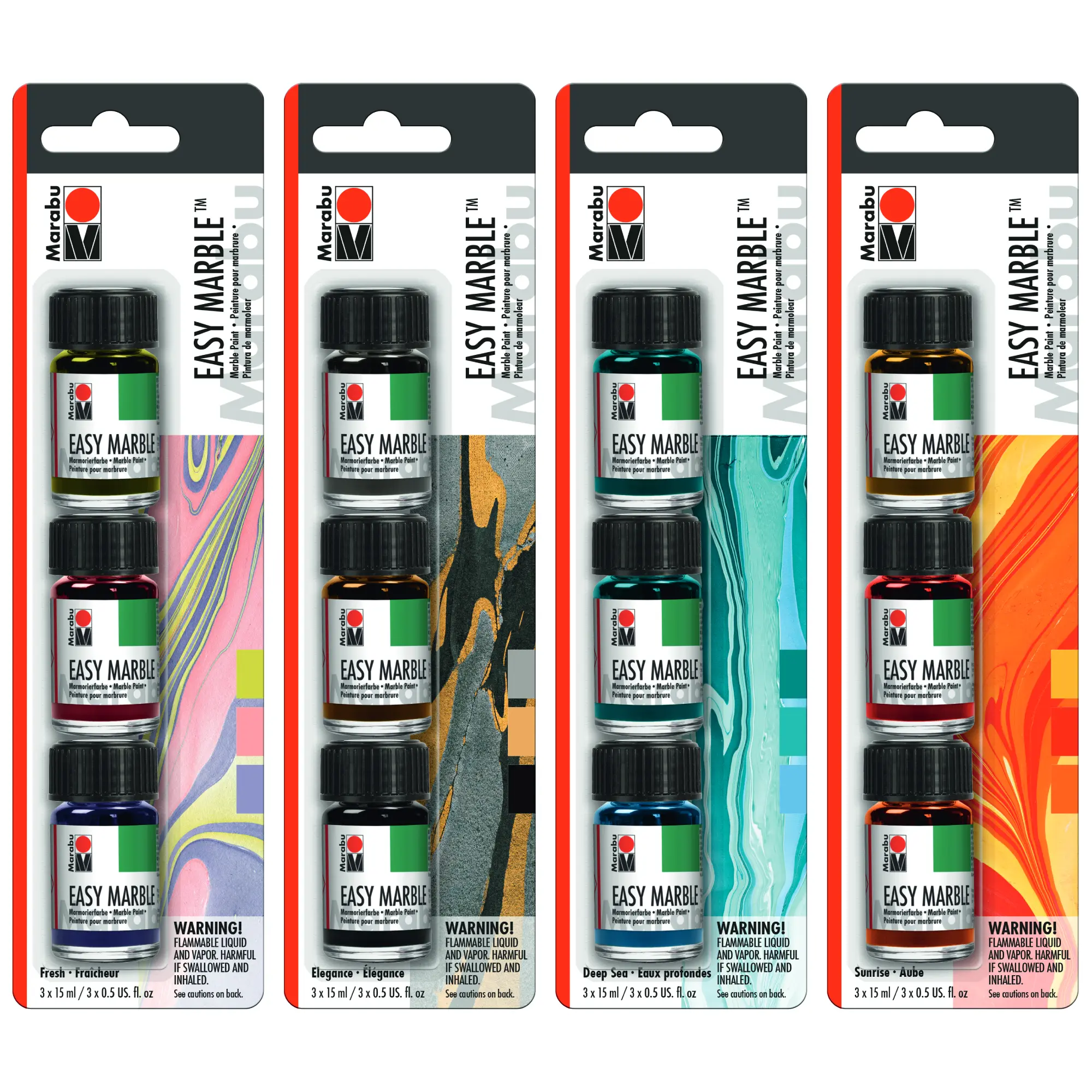 Marabu Easy Marble Trail Sets - 3 Bottle Packs - 15ml
