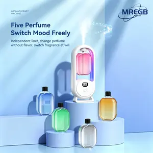 MREGB Smart Essential Oil Diffuser Wall Mounted Automatic Fragrance Machine Home Room Deodorizer Aroma Scent Diffuser with Atmosphere Light USB Powered Hotel Spray Perfume Dispenser Bathroom Odor Eliminator 5-Speed Digital Display