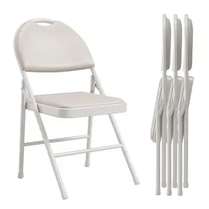 Garvee Compact Folding Chairs with PU Padded Seat, Sturdy Metal Frame, Ergonomic High Backrest, Easy to Transport and Store, Ideal for Dining Room and Office (4 Beige Pieces)