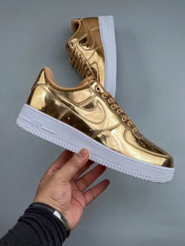 Metallic Copper Gloss Patent Leather Low Top Sneakers, White Rubber Sole Flat Trainers, Shiny Fashion Street Footwear For Party, Club And Daily Street Outfits