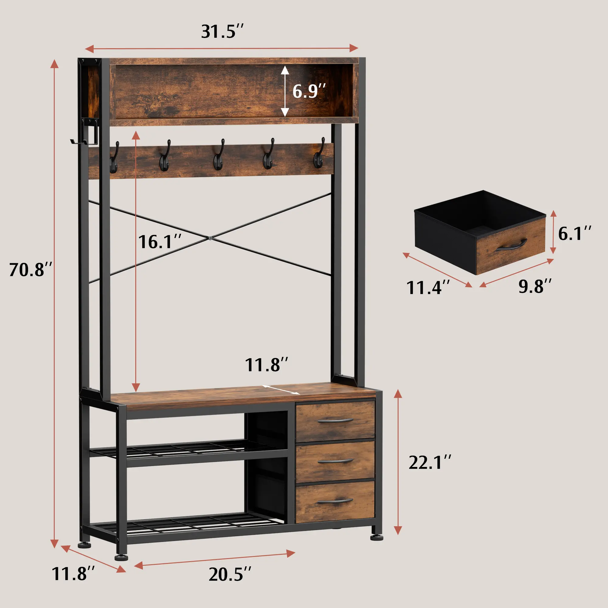31'' Brown (with a top storage panel)