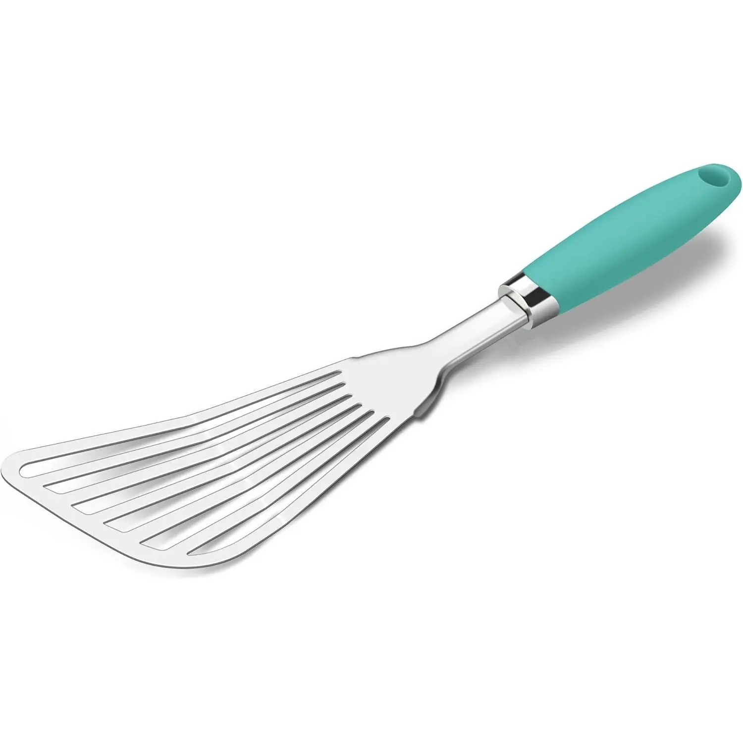 304 Stainless Steel Fish Spatula with Non-Slip Ergonomic Handle - Grooved Kitchen Utensils, Water Blue