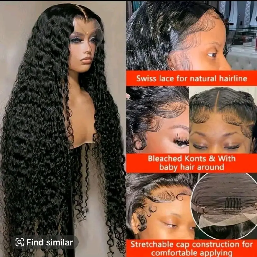 26 Inch 13x6 180% Density Natural Black Lace Front Wig Deep Wave with Bleached Knots, Pre Plucked with Baby Hair, Side & Middle Parting