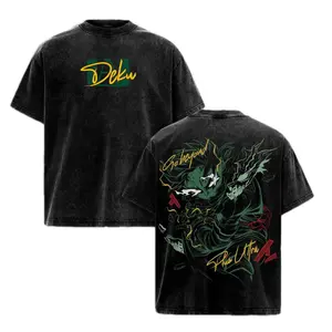 Izuku Midoriya Deku T-Shirt – My Hero Academia Vintage Acid Washed Oversized Graphic Tee, One For All Hero Anime Streetwear Heavyweight Cotton Unisex Shirt, Battle Pose Manga Style Y2K Casual Top for Fans
