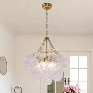 23.6 Inch Modern Nordic Style Bubble Ball Swirl Gold Chandeliers, Clear Glass Shade, Dining Room Lighting Fixture, for Bedroom Study Kitchen Island Living Room