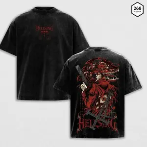 Alucard Hellsing Ultimate Vampire King Red Aesthetic Double Printed Vintage Washed Tee Unisex Oversize Heavyweight Cotton T-shirt Gift For Anime Fan P1J