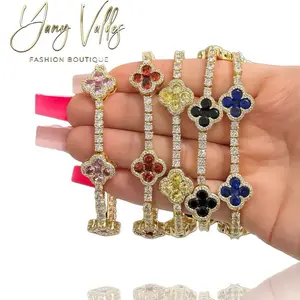 Gold Plated Four-leaf Clover Tennis Chain For Women Bracelet  Gold Plated