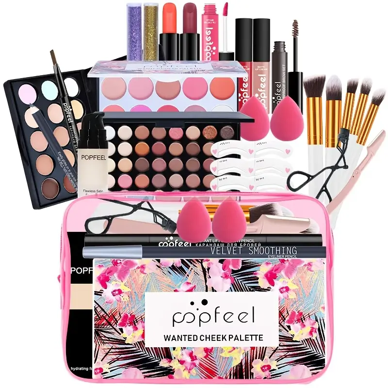 Makeup Kit All-in-one Makeup Gift Set for Women Full Kit, Eyeshadow Palette, Lip Gloss Set, Lipstick, Blush, Foundation, Concealer, Mascara, Eyebrow Pencil,Include Brush Set