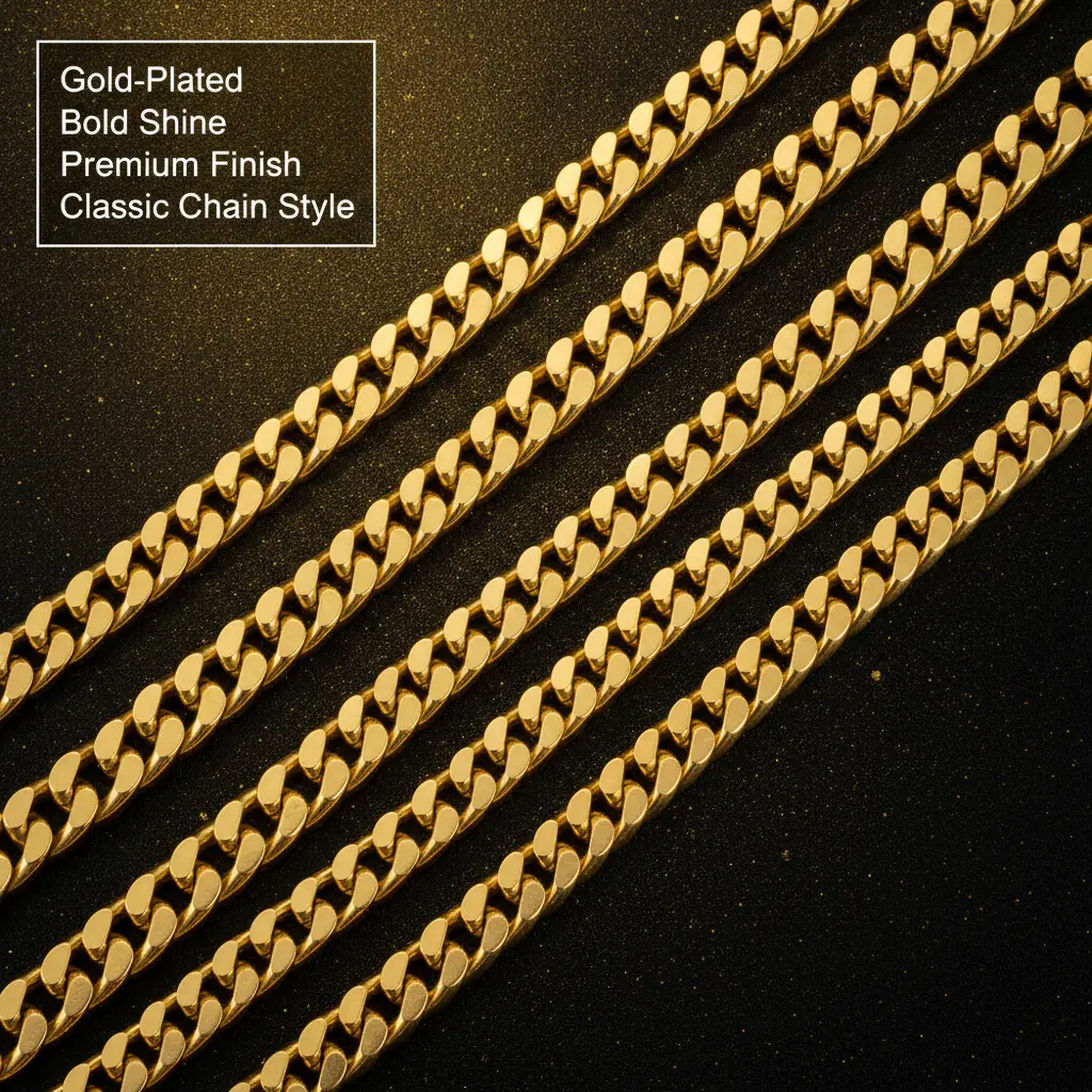 Gold-Tone Steel Curb Chain Necklace - Chunky Cuban-Style Statement Accessory for Men and Women