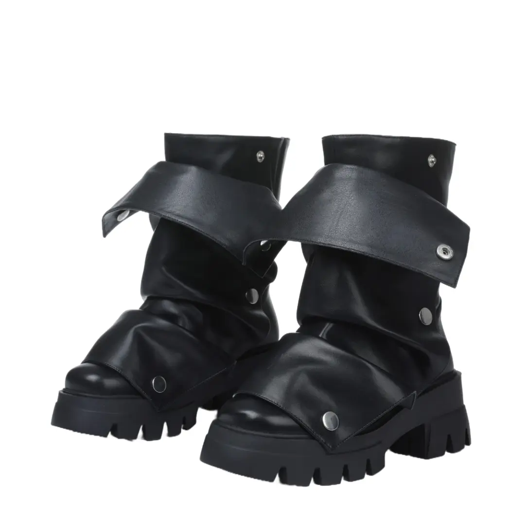 Fold Over Mid Length Biker Boots EROCALL Women's 2025 Fold Over