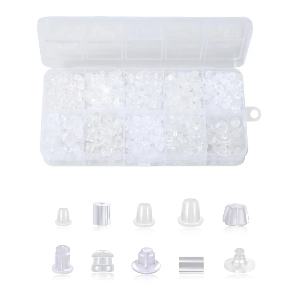 1290-Piece Silicone Earring Backs, Set of 10 Assorted Designs for a Secure and Comfortable Anti-Loss Fit, Stoppers for All Styles & Everyday Use, Silicone Stopper, 10 Unique Designs, Assorted Shapes, Silicone Stops