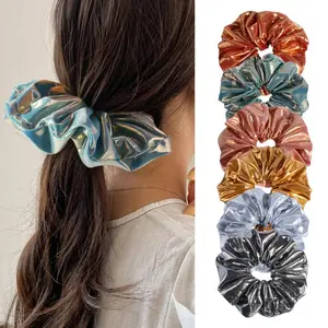 Women's Large Leather Fabric Hair Band - Silver Rope Headgear, Stylish Durable Fashion Accessory, Unisex-Friendly Design for Ponytail Hairstyle