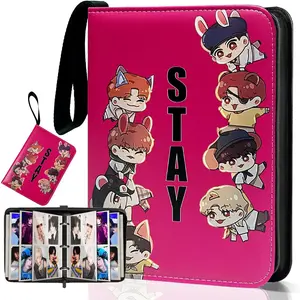 Trading Photocard Binder, Cute Photo Album Cartoon Card Holder Book Storage 400 Cards with Sleeves for Lomo Cards Gift - Boys & Girls, idol Photo Protect (Purple-pink)