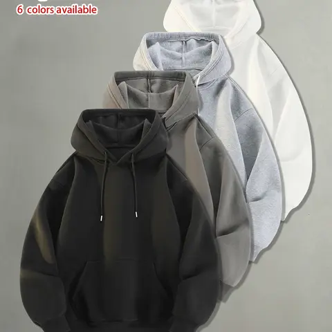 Available in packs of 4 or 1 piece. Men’s minimalist casual hooded sweatshirt—loose fit, solid color, comfortable and skin-friendly. Versatile for everyday wear in spring and autumn; trendy casual athletic pullover hoodie.