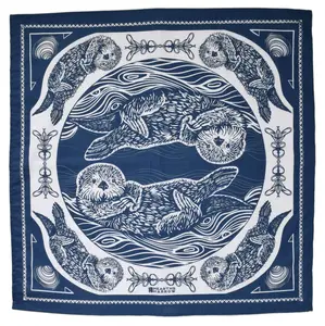 Otter bandana - dark blue - 100% cotton - 22" x 22" - cute animal print - designed in Maine - screen printed - sea otter
