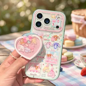 Kawaii Pastel Heart Shaker Griptok | Aesthetic Pink Bow & Bunny Moving Liquid Phone Grip | Cute Sweet Rabbit Acrylic Phone Stand Holder Accessory