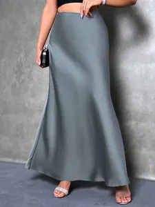 Elegant High Waist Mermaid Long Dress, Silky Draped Bodycon Half Skirt, Slimming Fit Solid Color Fashion Gown, Glossy Tail Design