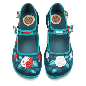 Hot Chocolate Design Paint The Roses Red  Women's Mary Jane Flat, Adjustable Buckle-Strap, Cushioned Inner Sole with Arch Support and Non-Marking Rubber Sole