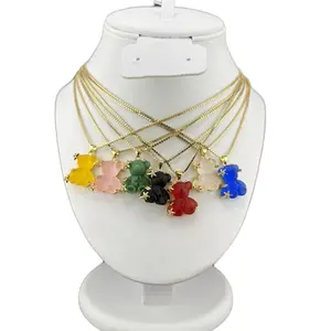 Gold Plated Acrylic Bear Pendant with Box Chain - 7 Colors 18 inches chain