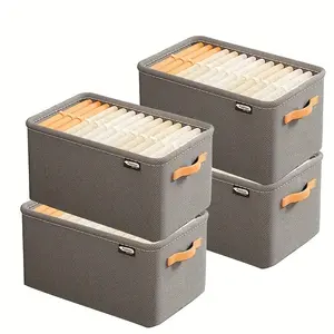 2pcs Traditional Style Fabric Storage Boxes, Rectangular Clothes Organizer, Multifunctional Wardrobe and Dormitory Storage Box, Suitable for College Students and Apartment Life, Under-Bed Storage