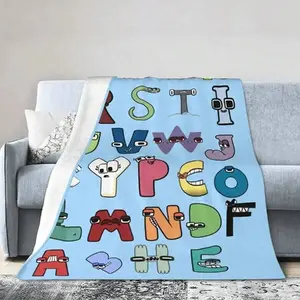Letter Print Flannel Blanket Ultra Soft Microfiber for Sofa Living Room Lightweight All Seasons Geometric Pattern White Fashionable Modern Style Personalized Photo lola blush home comfort Coquette blue Gift Funny Face birthday celebration