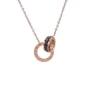 Tarnish Free Roman Numeral Interlocking Ring Necklace