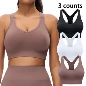 Women's 3-Pack Adjustable Seamless Racerback Sports Bras with Removable Pads, Medium Support for Yoga, Gym, Daily Wear, Sports Bra For Women