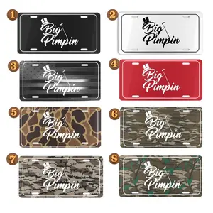 Big Pimpin Camo License Plate 12x6 Aluminum, Stylish Retro Front Tag for Trucks & Cars , Durable Rustproof Metal Plate in Camo, Black, White & Red , Perfect Gift for Car Lovers & Country Boys