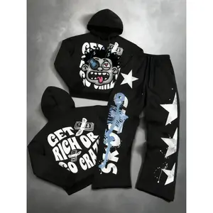 Trendy Skull & Star Print Sportswear Set, Streetwear Tracksuit Set, Soft Comfortable Home Casual Wear, Modern Urban Street Style, Perfect for Relaxing at HomeGift