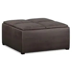 HomeRoots 641805 18.90 x 35 x 35 in. Brown & Black Leather Cocktail Ottoman with Storage
