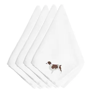 212 MAIN Tableware 4-Piece Polyester Dinner Napkins Set, Decorative Embroidered Cutlery-Friendly Napkins for Welsh Springer Spaniel Enthusiasts