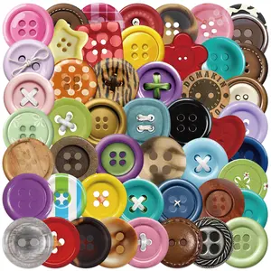 50 Pieces Realistic Button Series Stickers, DIY Decoration Sealing Labels for Water Bottle, Phone, Envelope, Guitar, PVC Waterproof Decals