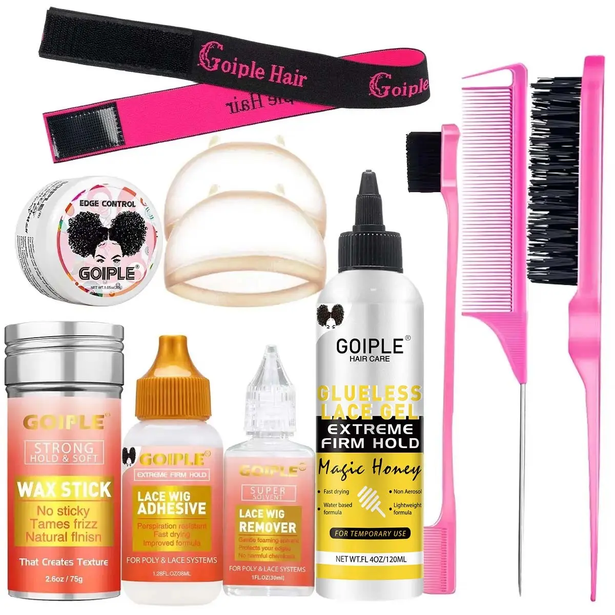 Goiple Beginner Lace Wig Set, Long-Lasting Invisible Adhesive, Lace Glue, Premium Wig Adhesive, Hair Replacement Adhesive, Strong Natural Hold, Hair Extension Remover, Control Wig Kit