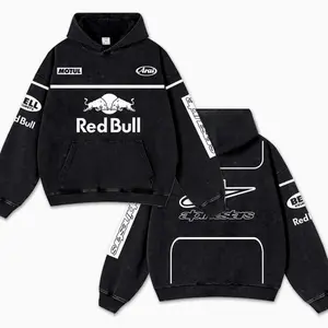 Retro White Red Racing Washed Hoodie Motor World Champion Enthusiast Apparel Streetwear Racing Team Super Motorsports Clothing Motobike Riders Supermotor Off-Road Dirt Bike Fan Gear Cotton For Motor Fan1