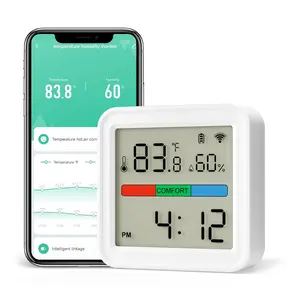 Thermometer Hygrometer, WiFi & Bluetooth Indoor Temperature Humidity Sensor with App, Led Display, Free Data Export, Remote Monitor for Home & Bedroom