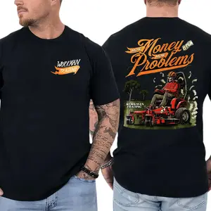 Mow Money Mow Problems T-Shirt, Lawn Mower Landscaping Worker Graphic, Workman Trading Co Graphic Shirt for Landscapers & Lawn Care Workers, Funny Gift for Blue Collar Men