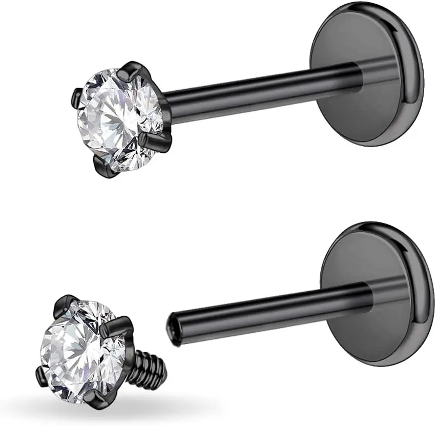 black, 16g, 10mm bar, 3mm gem