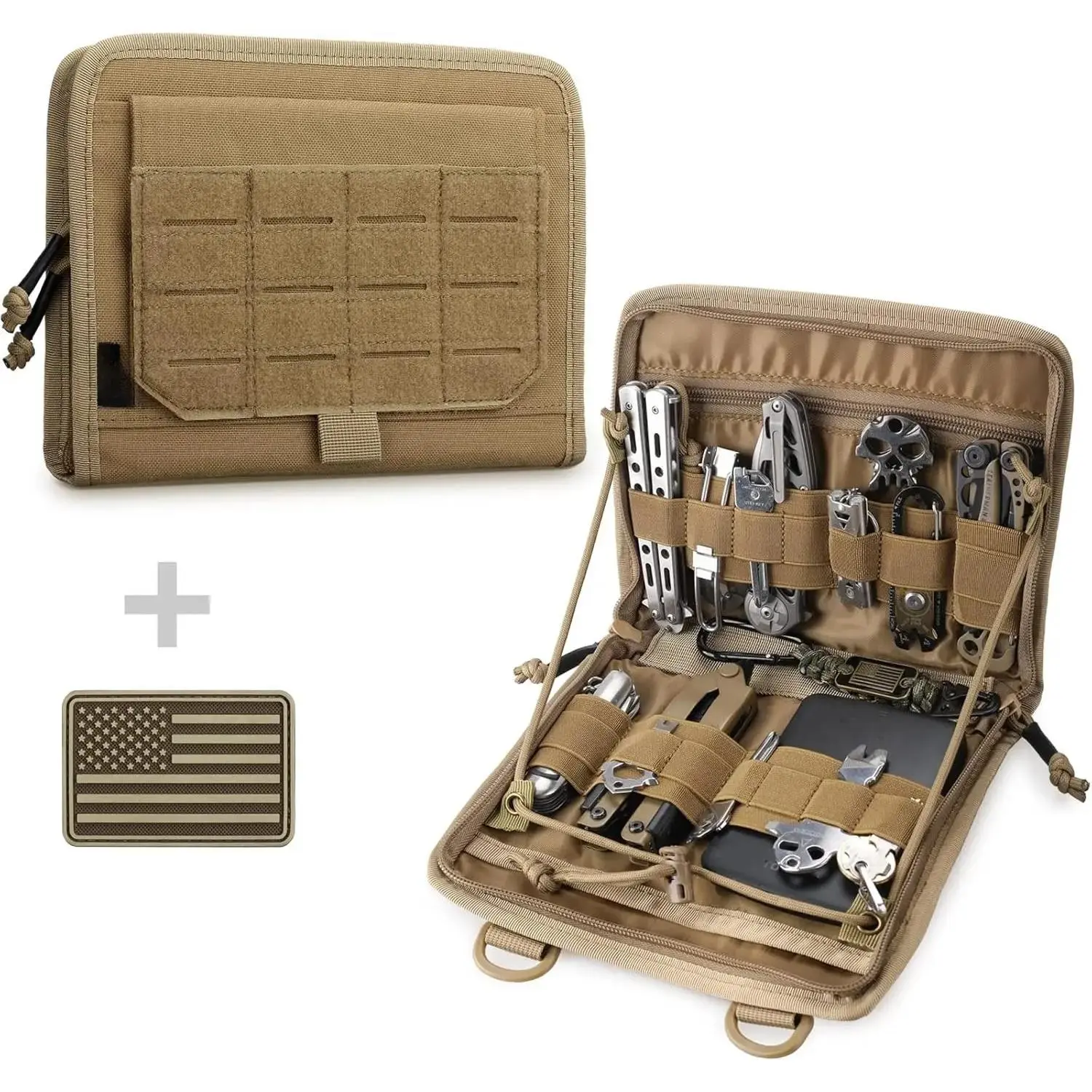OUTDOOR Tactical Folding Admin Pouch, Tool Bag of -Cut Design, Utility Organizer Medical Bag Modular Pouches Tactical Attachment Waist Pouch Include U.S Patch(Pouch Only))