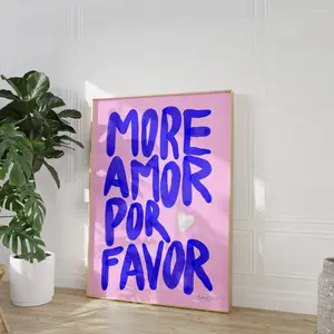 Blue Maximalist Poster, More Amor Por Favor wall art Print, Modern Eclectic Barbie Pink Wall Art, Love Quote Poster