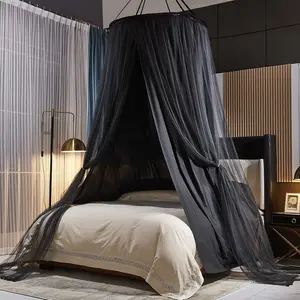 Luxurious Bed for Girls & Adults - Layer with Lace, Round Dome Netting for Queen/King Bed Tent (Black)