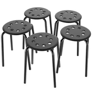 Costoffs 17.3” Portable Backless Plastic Stools Set of 5 – Round Seat Stackable Seating for Kitchen, Home, Garden & Indoor/Outdoor Use