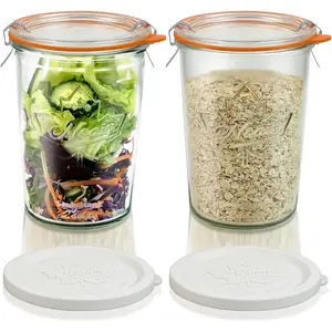 Canning Jars 27 oz 2 Pack, Sourdough Starter Jars with 2  Per Jar (Glass Sealing Lid & Plastic Lid), 800ML Wide Mouth Airtight Glass Storage Containers for Pickles, Yogurt, Pasta, Cereal