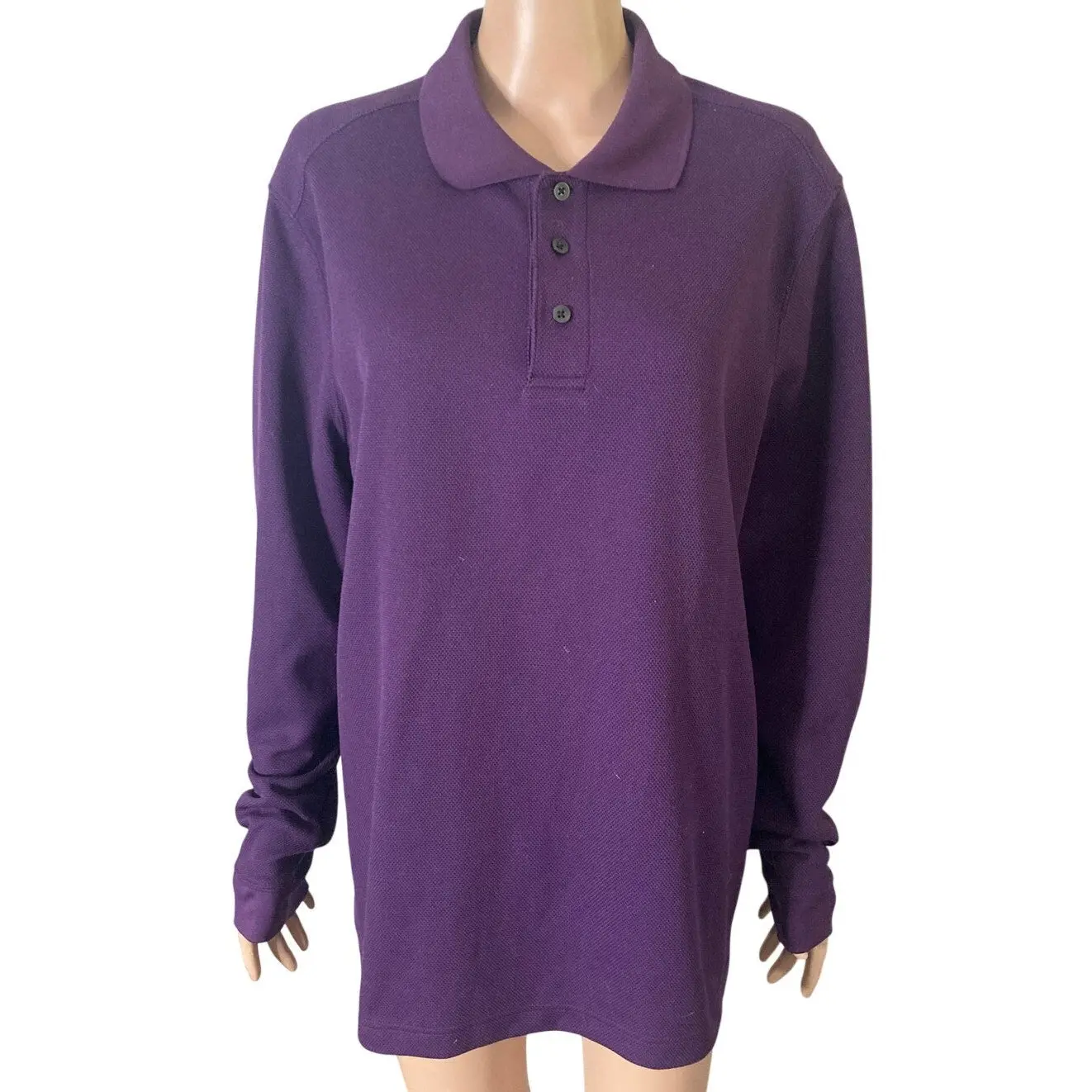 Croft & Barrow Performance Polo Shirt Mens L Purple Cool Dry Long Sleeve Golf