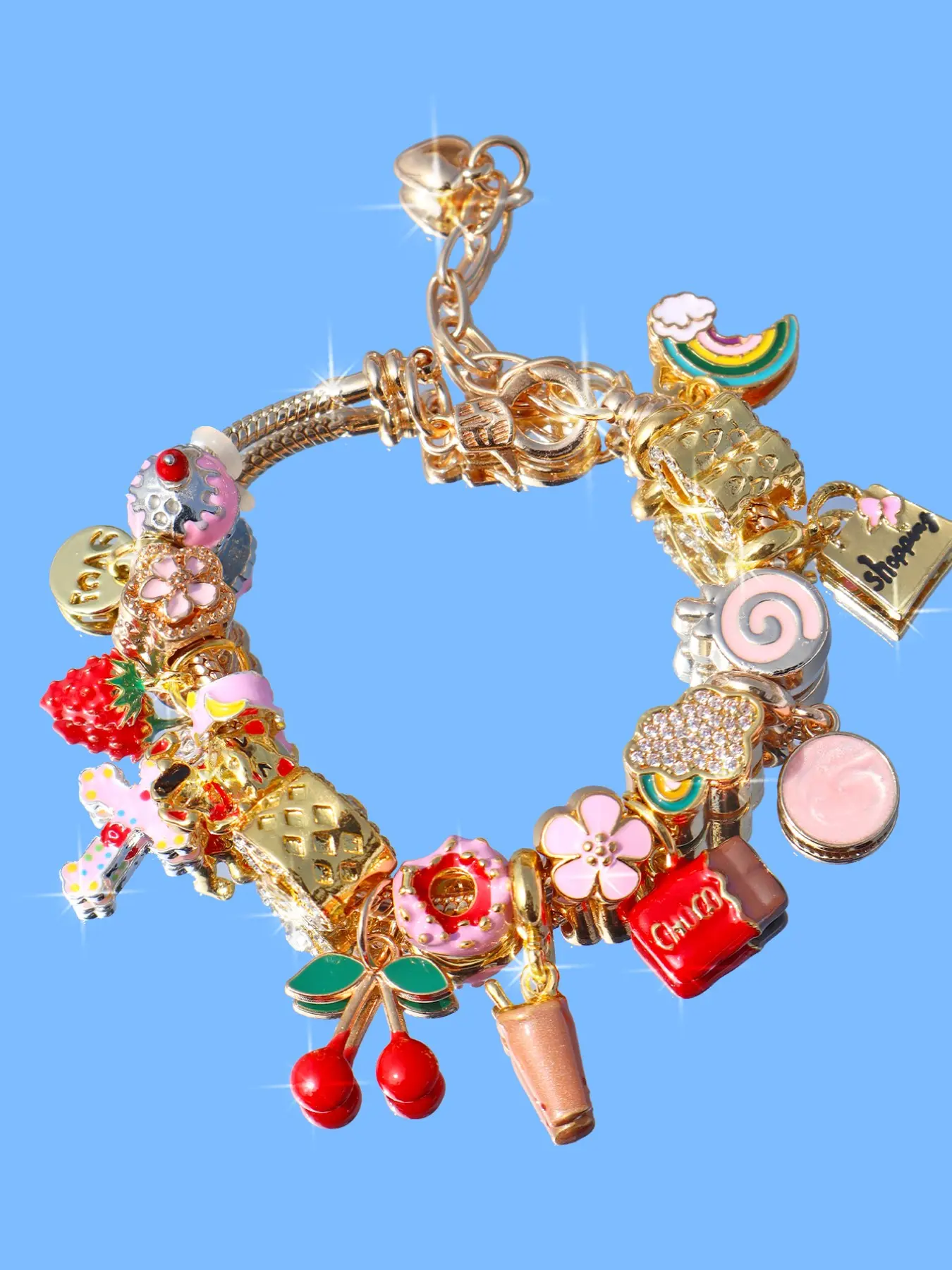 Cross Cherry Charm Bracelet, Cute Cake Heart Bracelet, Adjustable DIY Rainbow Bracelet, Butterfly Heart Donut Design, Fashionable Accessory, Bangle Bracelet, Adjustable Bracelets