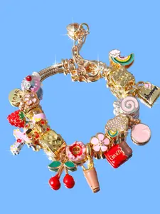 Cross Cherry Charm Bracelet, Cute Cake Heart Bracelet, Adjustable DIY Rainbow Bracelet, Butterfly Heart Donut Design, Fashionable Accessory