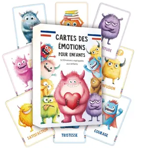 32 French Monster Emotion Cards with Explanatory Text, Cute Number Counting and Color Recognition, Self-Regulation and Positive Mood, Halloween Christmas Birthday Gift