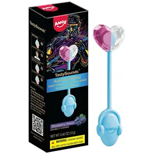 Amos Tasty Sounds Audio Lollipop Blueberry Flavor - 0.42 oz Snack with Unique Sound Feature