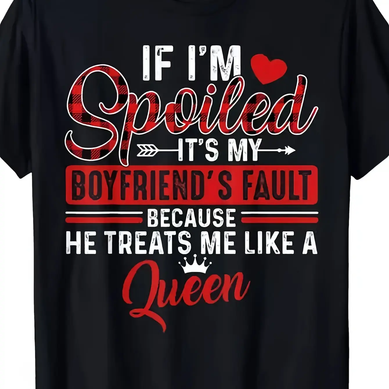 Funny Relationship Couples T-Shirt - "If I'm Spoiled It'S My Boyfriend'S Fault" Graphic Tee - Black Shirt with Red Text - Heavyweight 220GSM Cotton - Unisex Adult Sizes S-5XL - Anniversary, Valentine'S Gift for Him/Her - Casual Everyday Couples Apparel, A