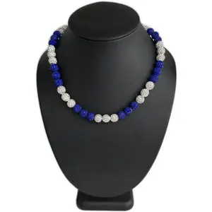 Iced Bling Disco Ball Rhinestone Pollyanna Crystal Bead Baseball Necklace Royal White
