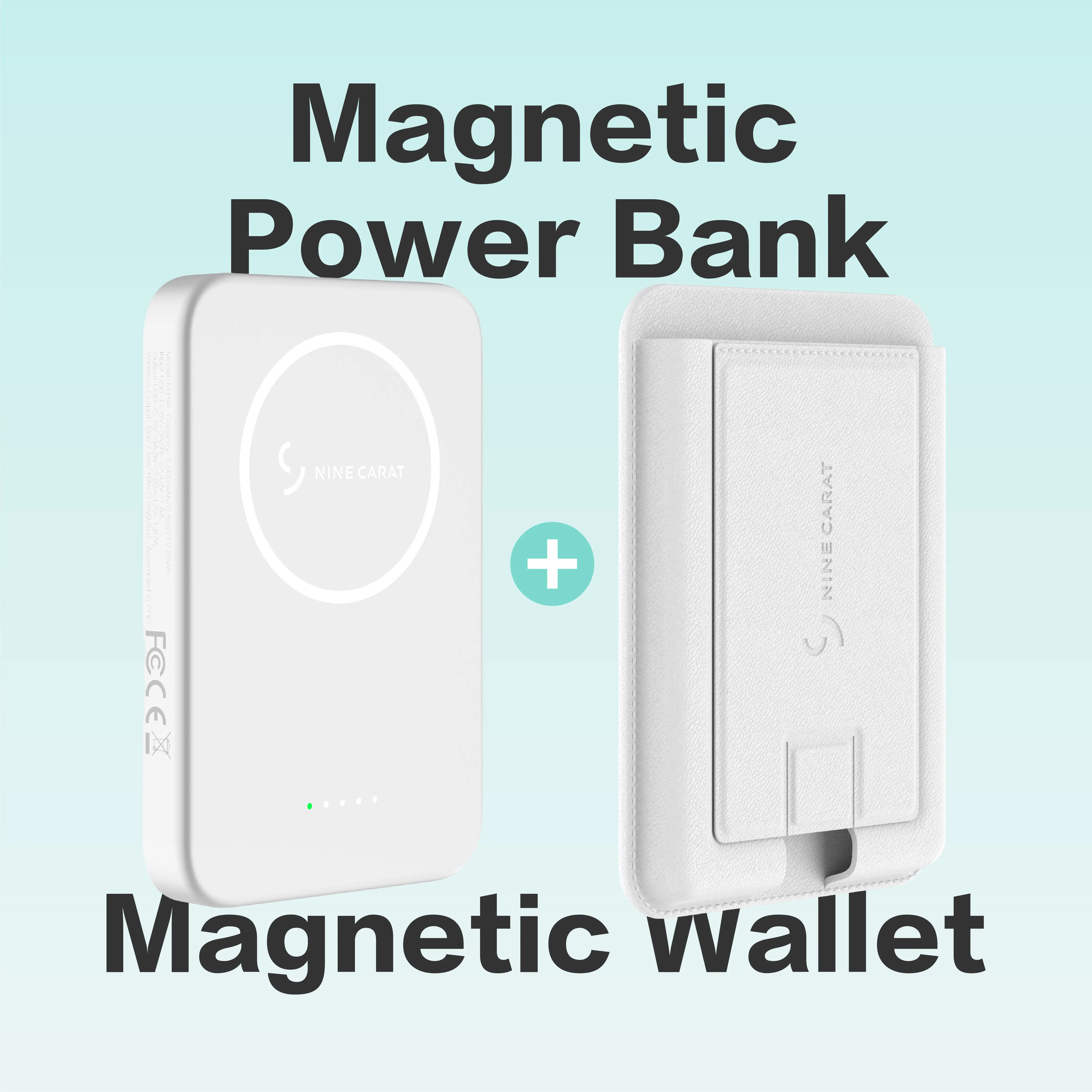 NineCarat Palm-Size Magnetic Power Bank Card Wallet Set - 20W PD USB-C & MagSafe Compatible Battery Pack, Quick Charge 2.0, EDC Gear, Mini Mobile Phone Accessories for iPhone 17/16/15/14/13/12 Pro, Magnetic Power Banks